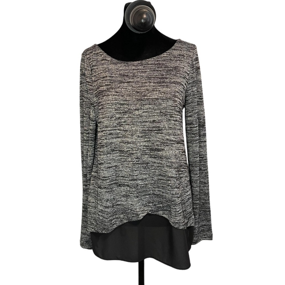 White House Black Market Asymmetrical Heather Long Sleeve Blouse Sheer H…